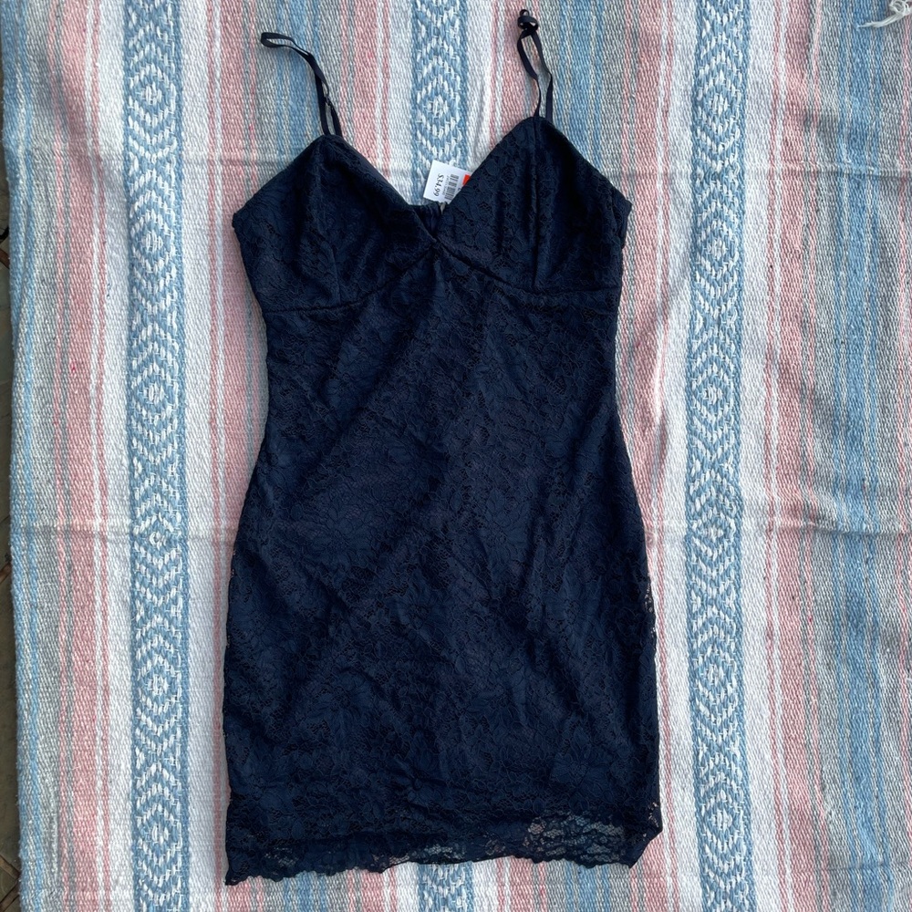 Navy blue lace mini dress with adjustable straps